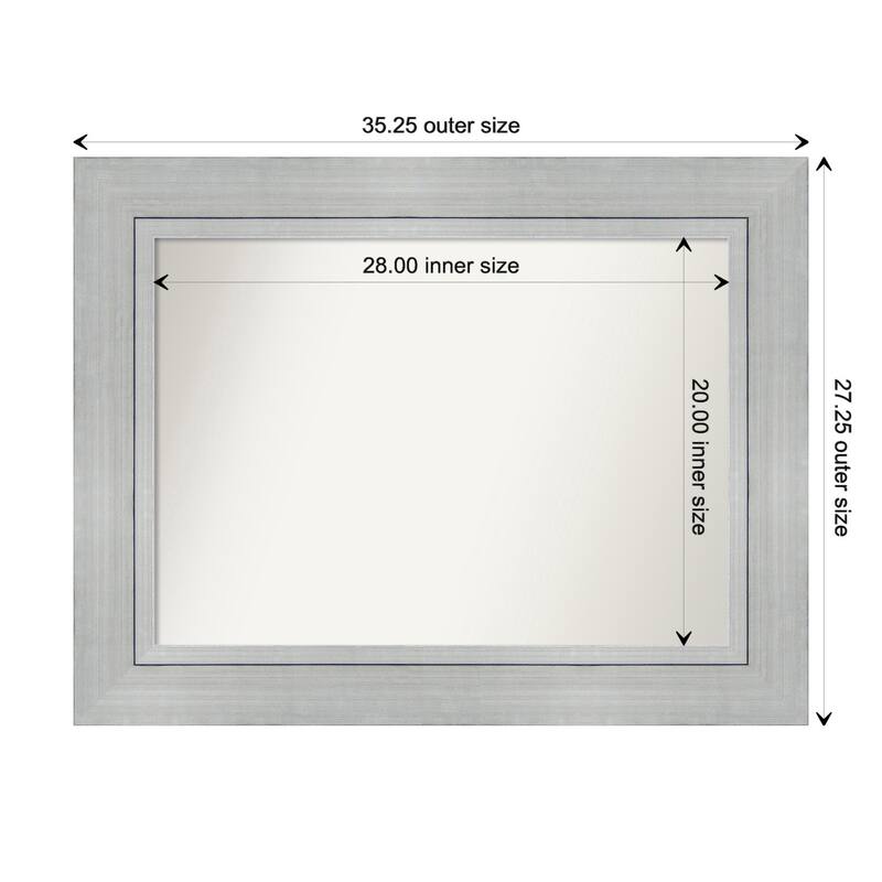 Romano Silver Framed Non-Beveled Custom Wall Mirror, Bathroom Vanity Mirror - Outer Size: 35.25 x 27.25