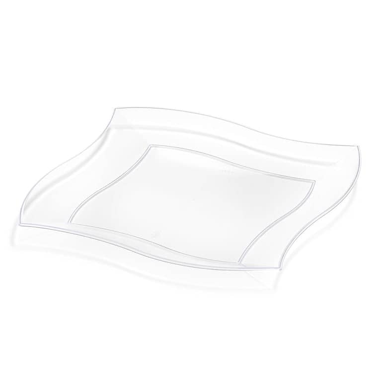 Solid Square Wave Disposable Plastic Plate Packs - Party Supplies - 120pcs - Dinner Plates - Clear
