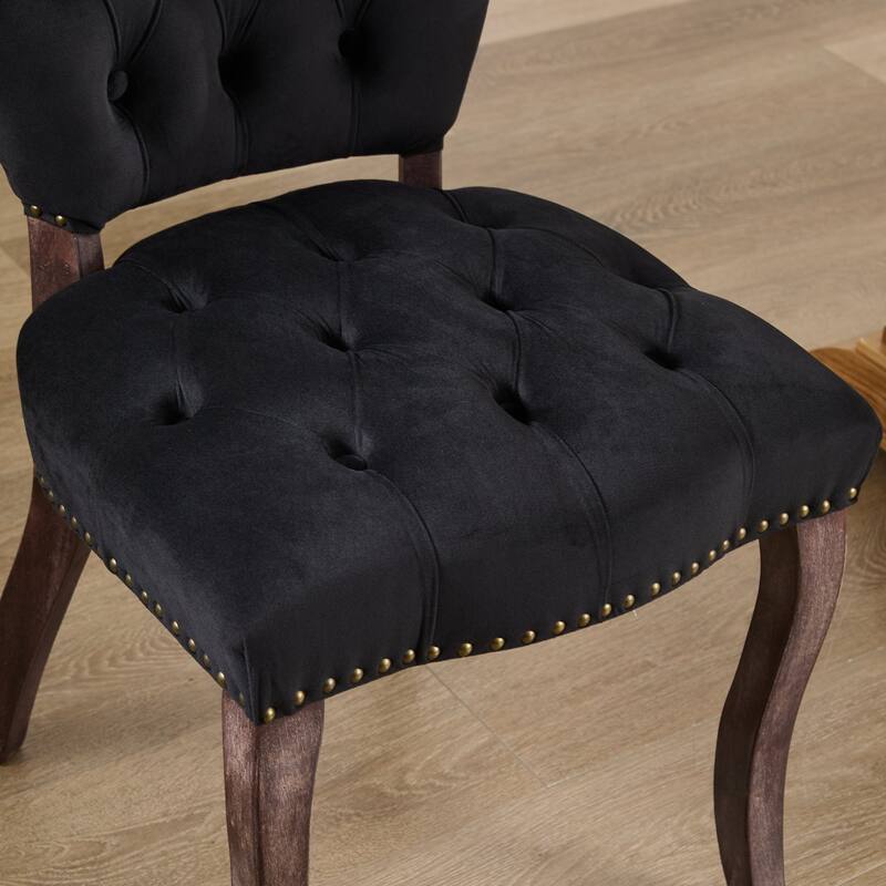 French Vintage Style Dining Chairs Set of 2, Upholstered Button Tufted Kitchen Chairs with Nailhead Trim