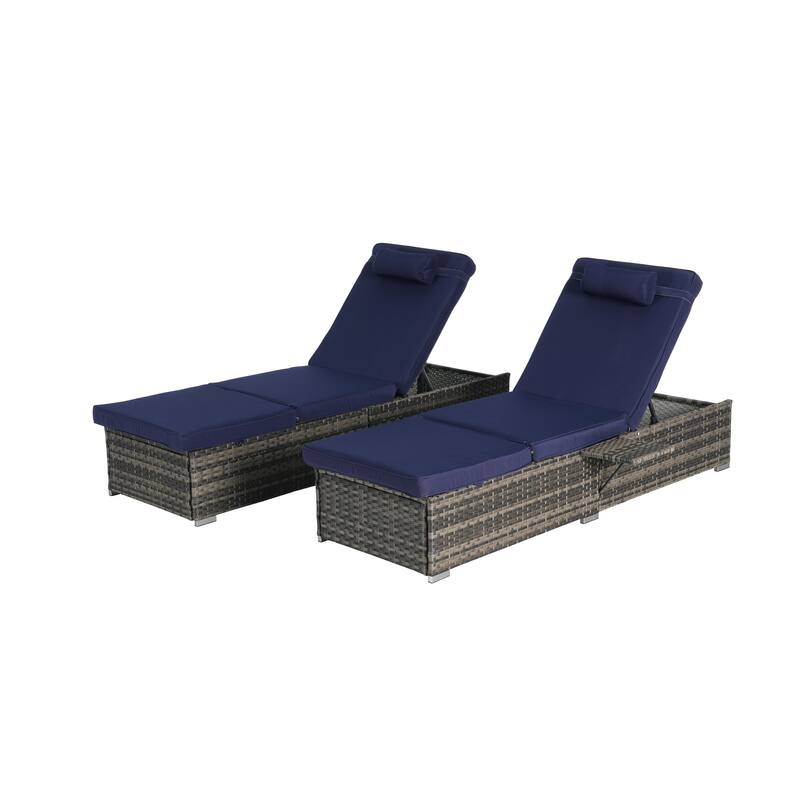 GDFStudio - Amelia Outdoor Chaise Lounge Chair Set of 2 with Adjustable Recline and Side Table for Poolside Relaxation