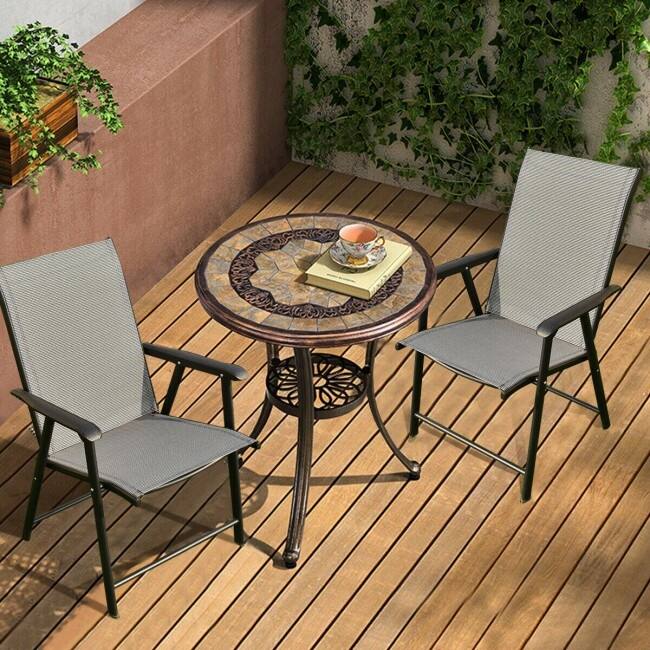 Set of 2 Outdoor Patio Folding Chairs with Comfortable Ergonomic Armrests - 27" x 23" x 37" (D x W x H)
