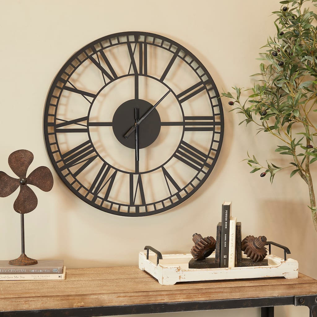 Black Metal Open Cutout Frame Decorative Wall Clock