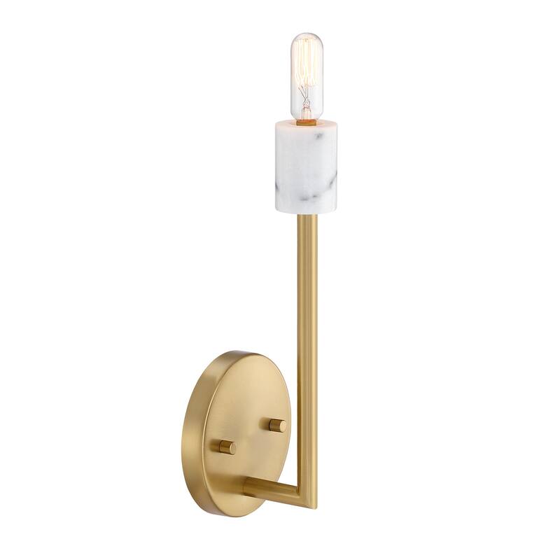 Star Dust 5.25 in. 1-Light Brushed Gold Wall Sconce Light with Natural Marble Accent for Bathrooms