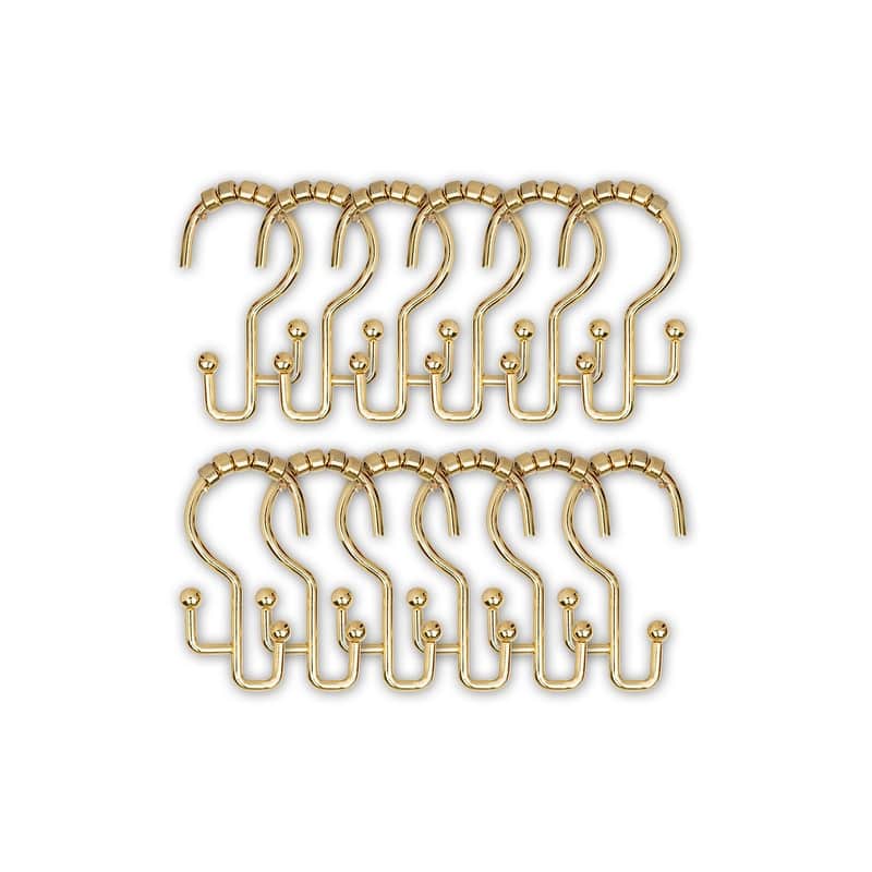 Utopia Alley Shower Hooks - Double Shower Curtain Rings for Bathroom - Rust Resistant Shower Curtain Hooks - Set of 12, Gold