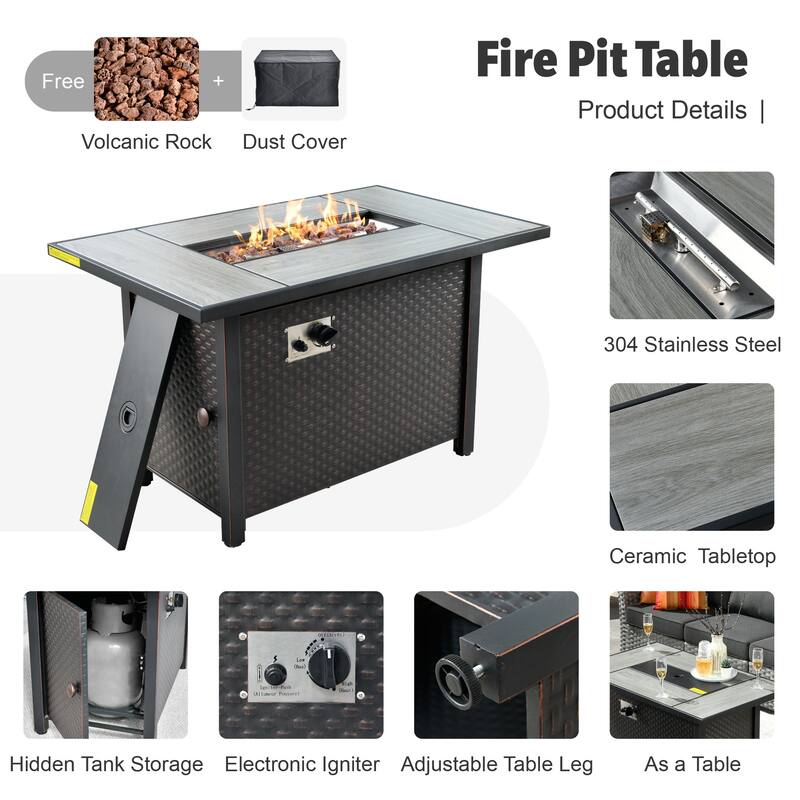 XIZZI 13-piece Outdoor Patio Wicker Furniture Set with Fire Table