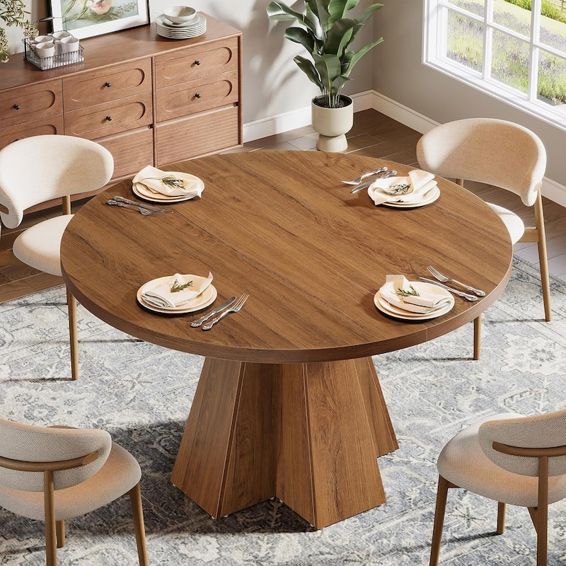 Round Dining Table for 4, Farmhouse Circle Kitchen Dinner Table for Dining Room