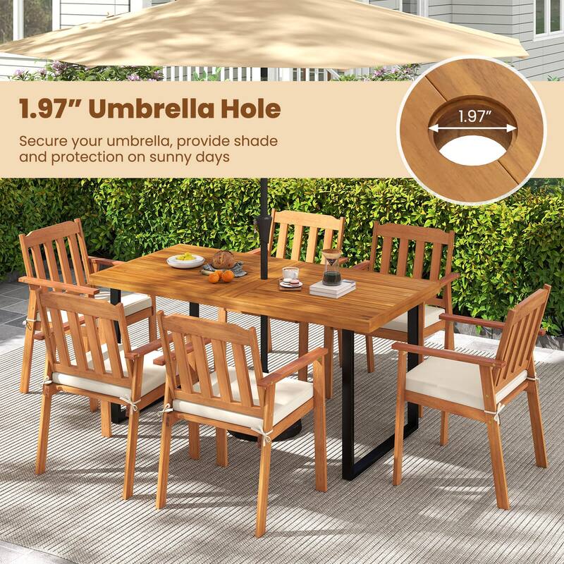 Costway 63" Acacia Wood Dining Table with Heavy-Duty Metal Legs 1.97" - See Details