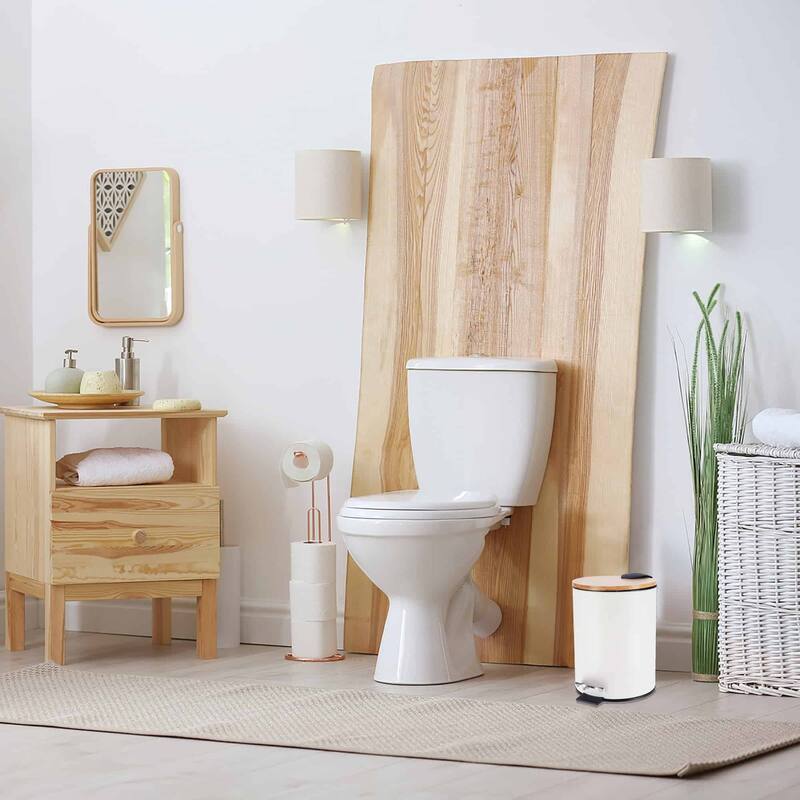 Stylish Trash Can with Bamboo Lid and Pedal, 2.5L Capacity - 9.2" H x 8" L x 8" W