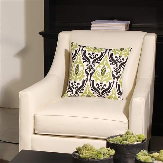 Damask Print Linen 16x16 Throw Pillow with Polyfill Insert, Green