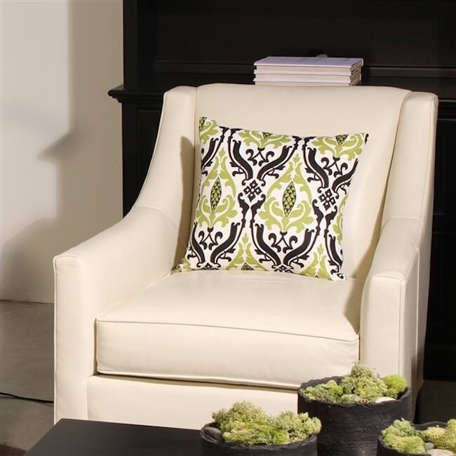 Damask Print Linen 16x16 Throw Pillow with Polyfill Insert, Green