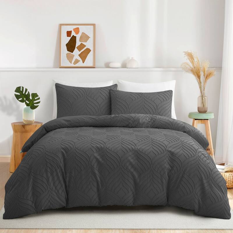 Tufted Clipped Jacquard Geometric Oversized Duvet Cover & Pillowcase Set