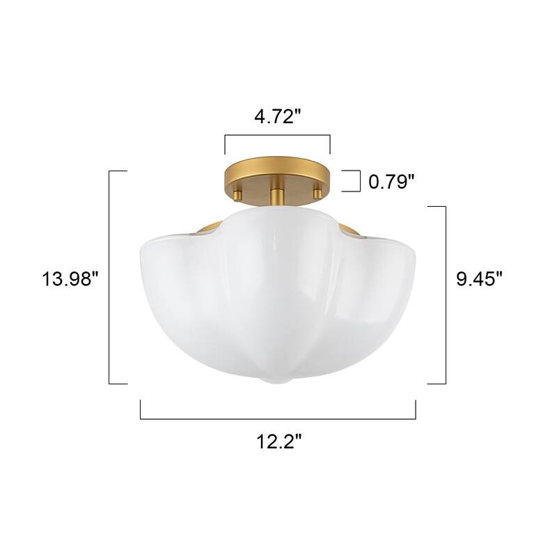 Modern Glam 3-Light Opal Glass Semi Flush Mount - Gold - 12.2-in W x 9.4-in H