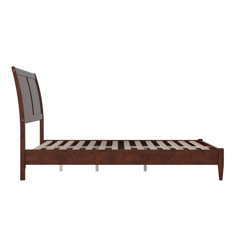 Solid Wood Low Profile Sleigh Bed with USB Ports - Full Size Platform Bed Frame, Walnut Finish