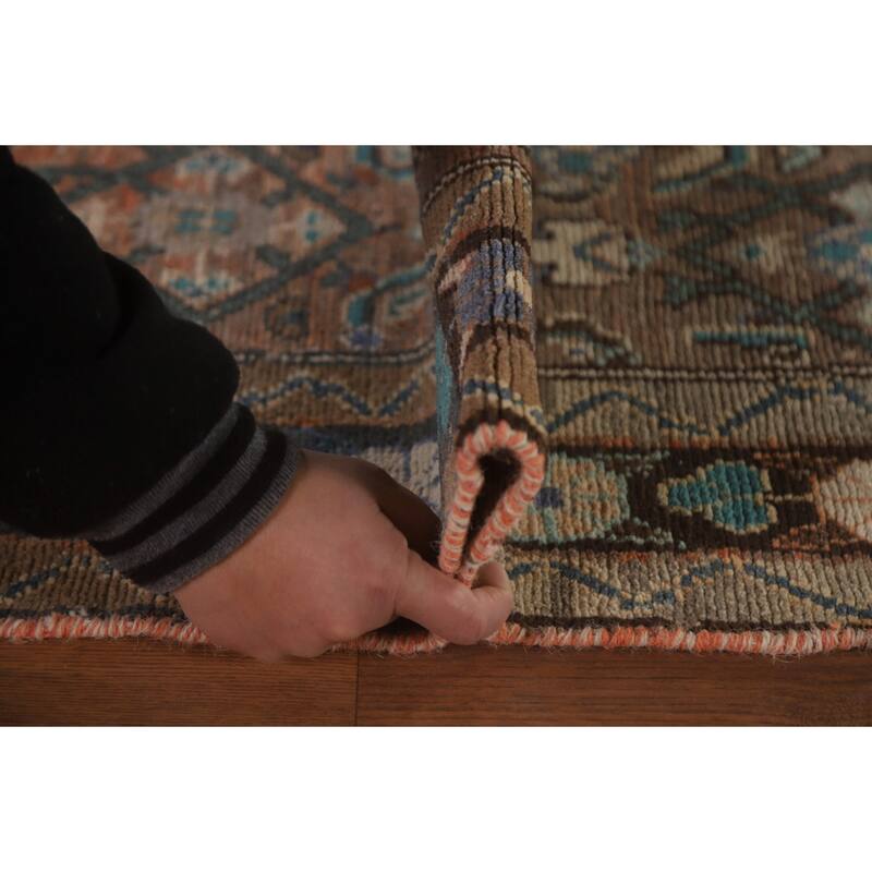 Hand Knotted Oriental 100% Wool Carpet Traditional Geometric Oranges & Rust Hamedan Runner Rug - 9' 1'' X 3' 3''