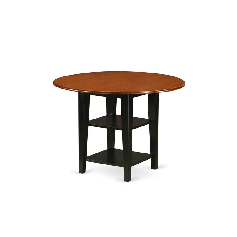 HomeStock 3-Piece Black and Cherry Finish Round Solid Wood Top Dining Table Set