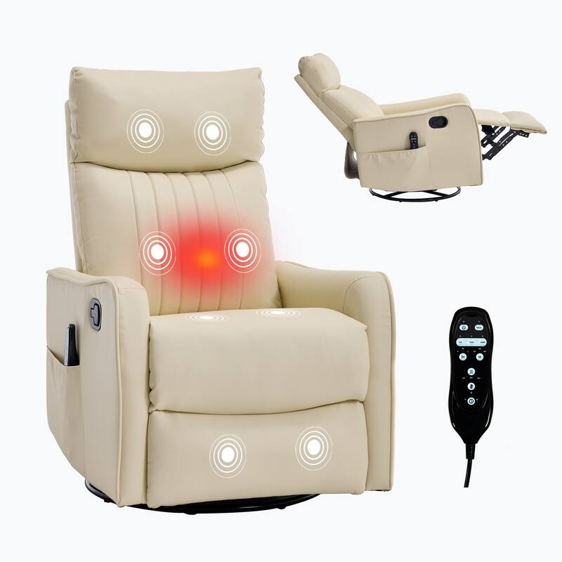 Manual Recliner Chair with Heat & Massage, Ergonomic Single Sofa Chair, Swivel Glider Rocker Chair with Side Pocket