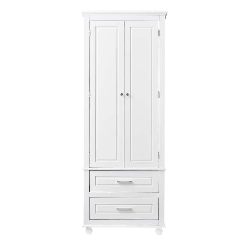 Tall Storage Cabinet with Two Drawers for Bathroom/Office - White