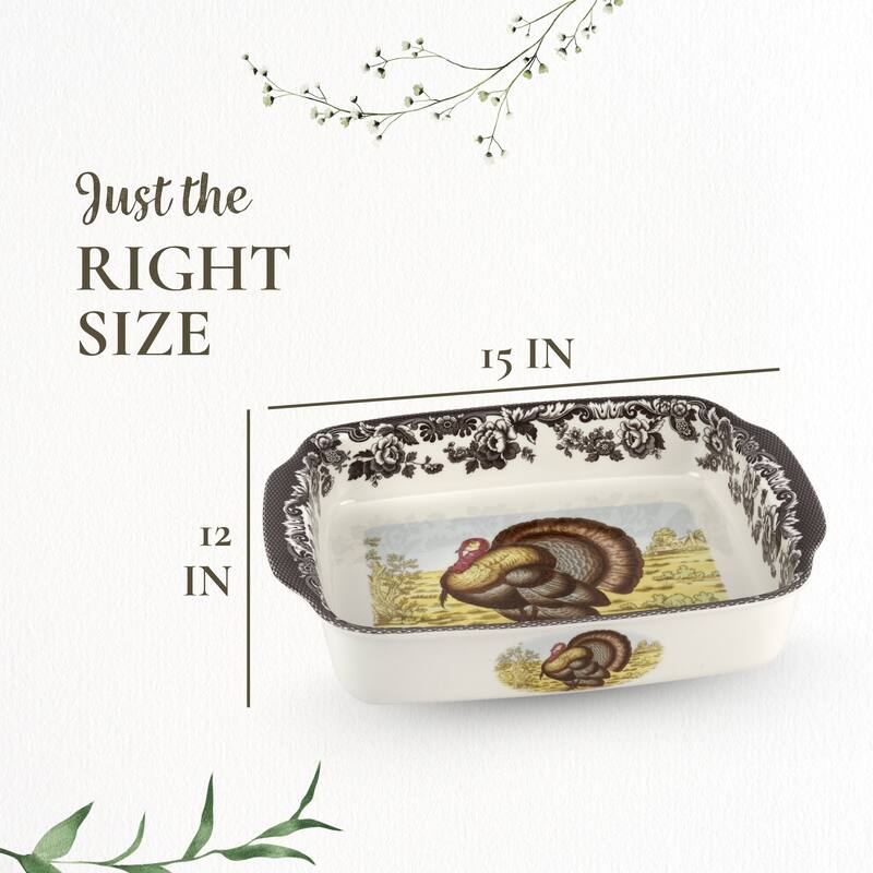 Spode Woodland 15 Inch Handled Lasagna Dish - 15 Inch x12 Inch