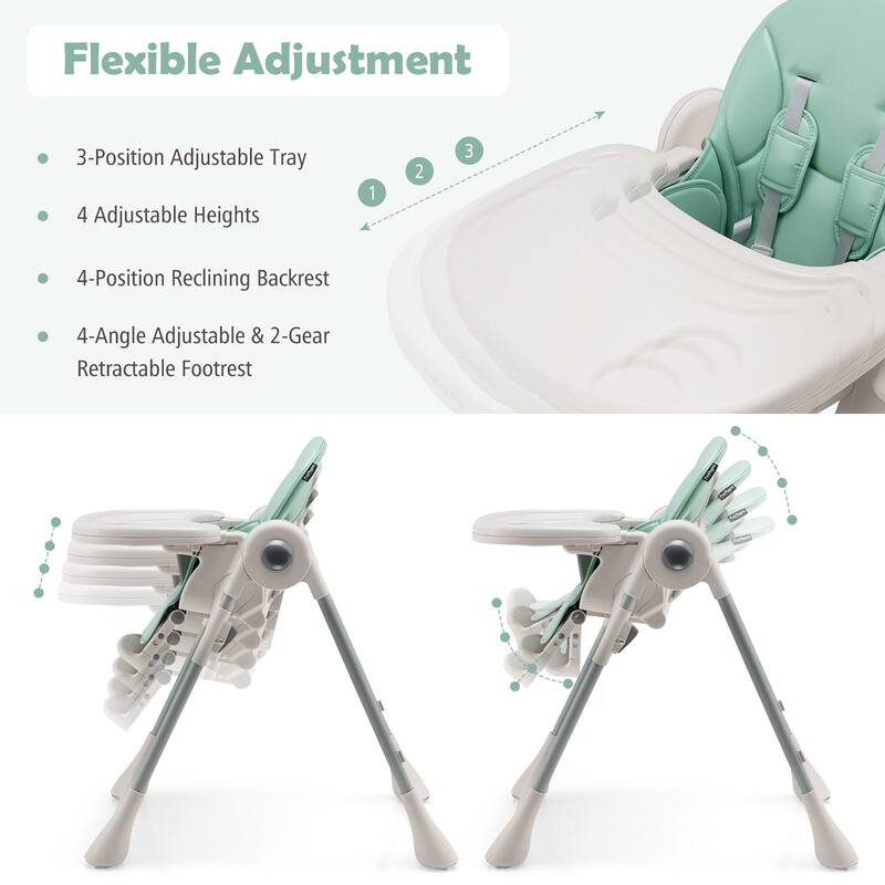 Gymax Baby High Chair Folding Baby Dining Chair w/ Adjustable Height &