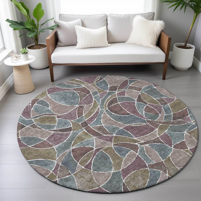 Machine Washable Indoor/Outdoor Casual Mosaic Chantille Rug
