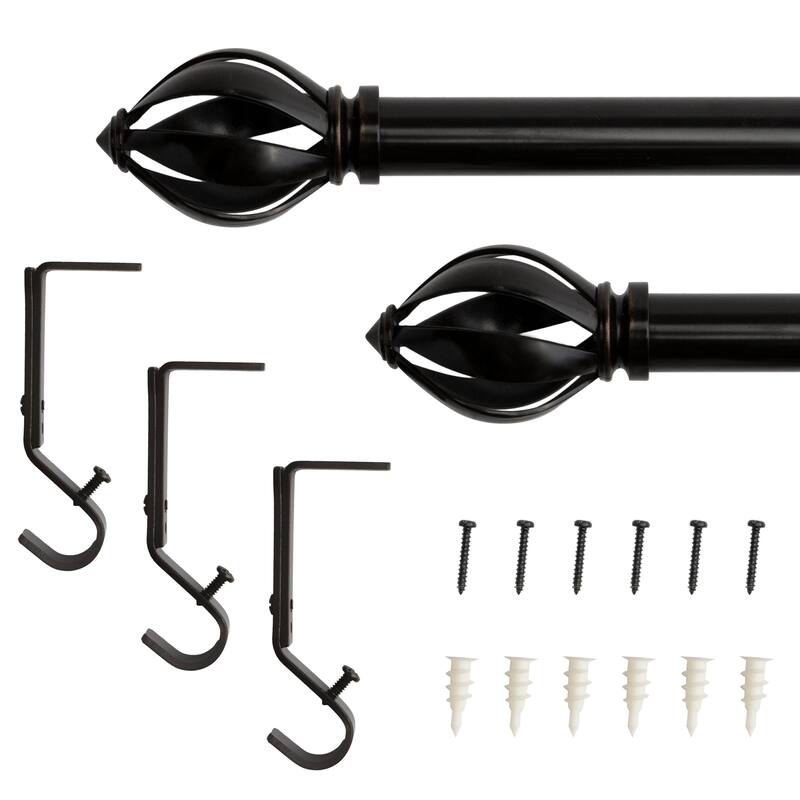 Lumi 3/4" Single Curtain Rod Set Oil Rubbed Bronze- Acorn Cage finials - 66"-120" - Oil Rubbed Bronze