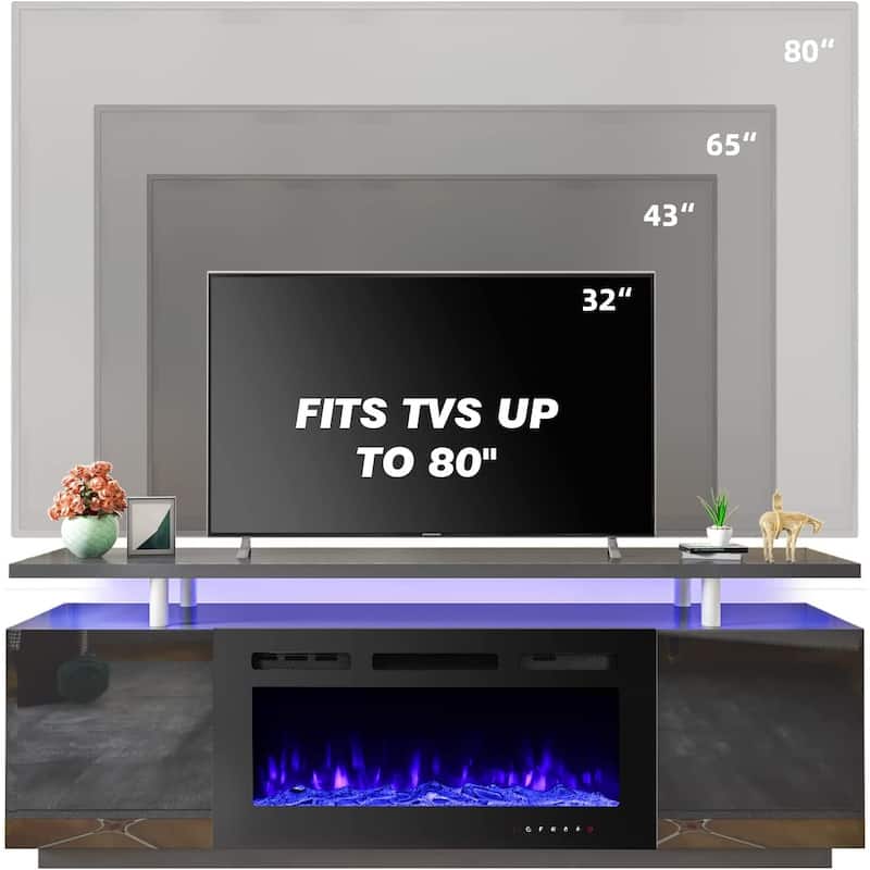 EROMMY 70'' Fireplace TV Stand with 36'' Electric Fireplace, TV Console for TVs up to 80'' for Living Room, Black - 36"