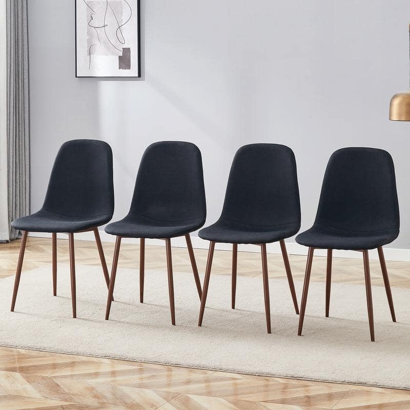 Set of 4 Modern Dining Chairs - Breathable Linen-Cotton Upholstery & Sturdy Integrated Metal Legs