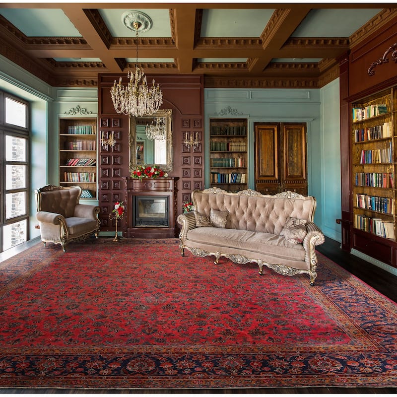 Hand Knotted 300 KPSI Antique Rose Persian Wool Traditional Area Rug - 10' 5'' x 13' 9''