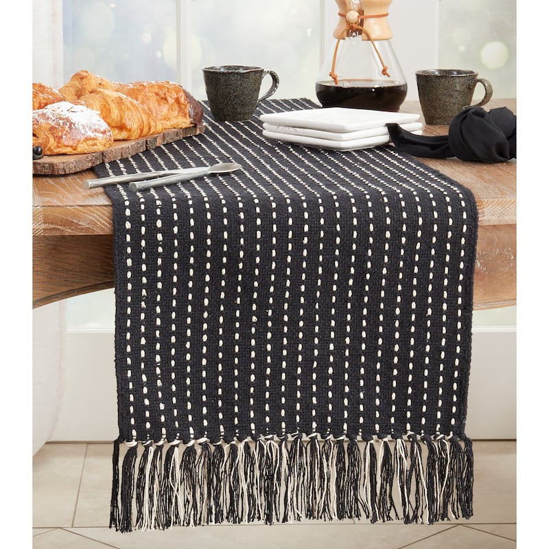 Stitched Design Fringe Table Runner - 16"x72"