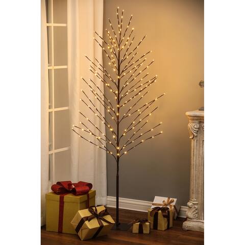 70.87" H Artificial Brown Birch Christmas Tree with LED Lights