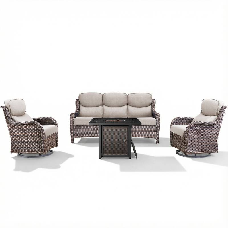 Pocassy 30 In Outdoor Fire Pits with Patio Sofa Swivel Glider Chari Furniture.