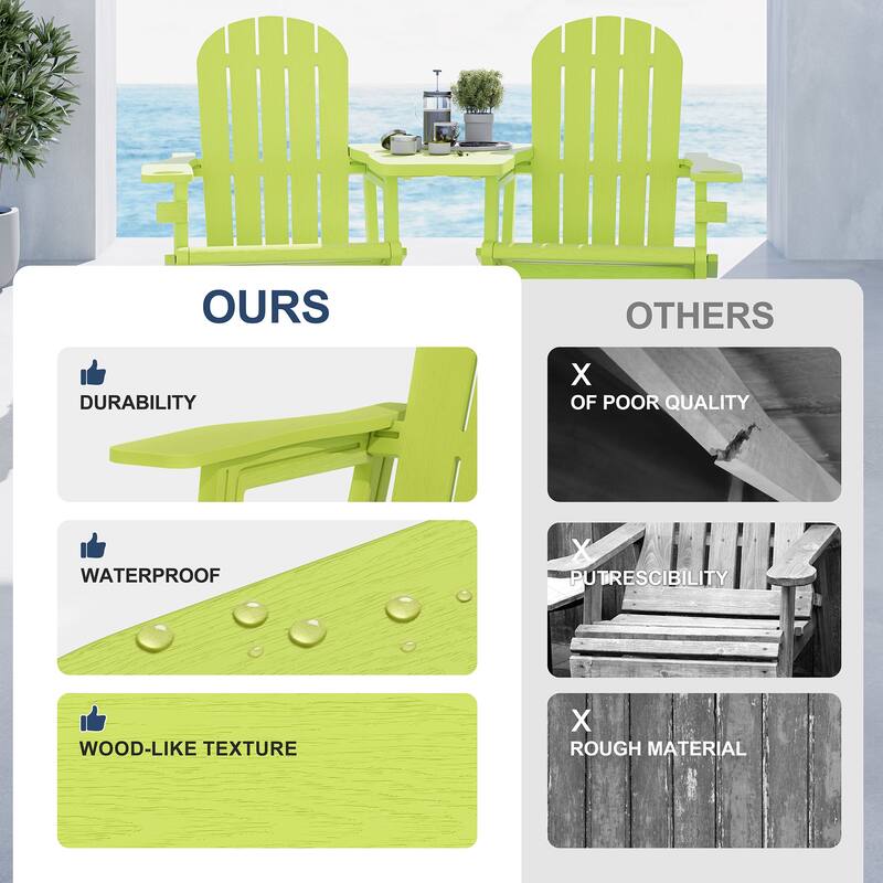 Outdoor All Weather Adirondack Chairs with Movable Footrests, Set of 5/3.