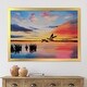preview thumbnail 7 of 8, Designart 'Cranes Flying During Colorful Sunset' Nautical & Coastal Framed Art Print 20 In. Wide x 12 In. High - Gold