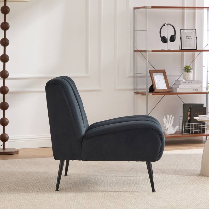 Modern Upholstered Armless Chair with Black Metal Legs,Accent Chair for Living Room,Bedroom,Office and Reading Room