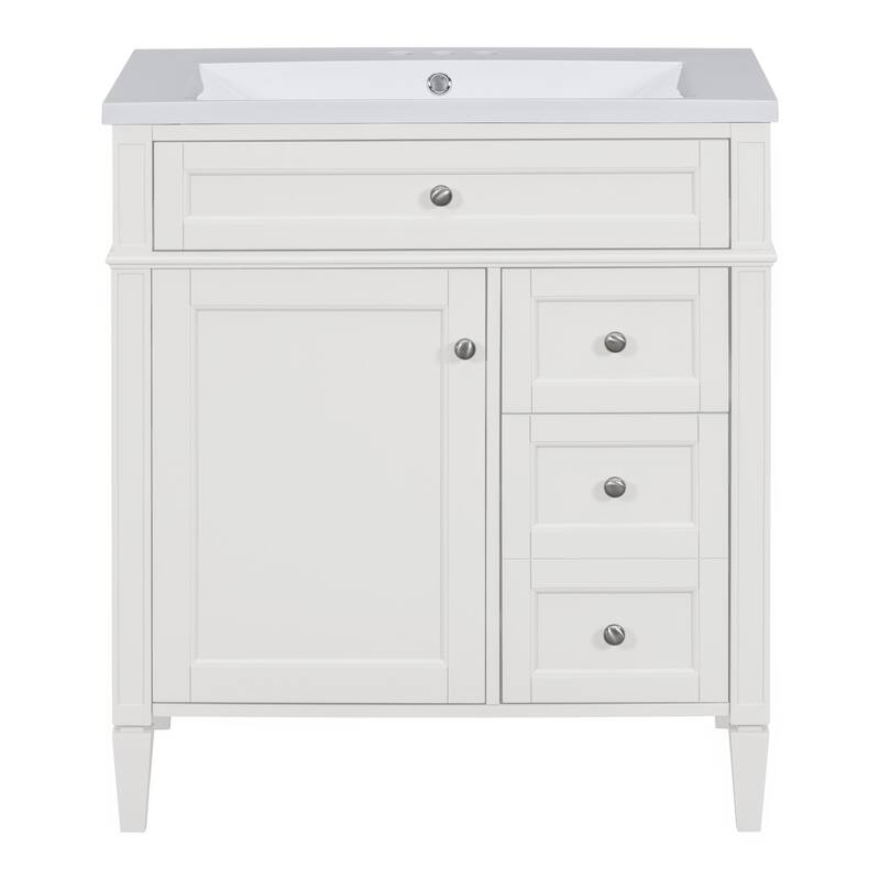 GDFStudio - Montvale Modern Freestanding Bathroom Vanity Set with Mirror Cabinet, Resin Sink & a Tip-out Drawer - 30'W
