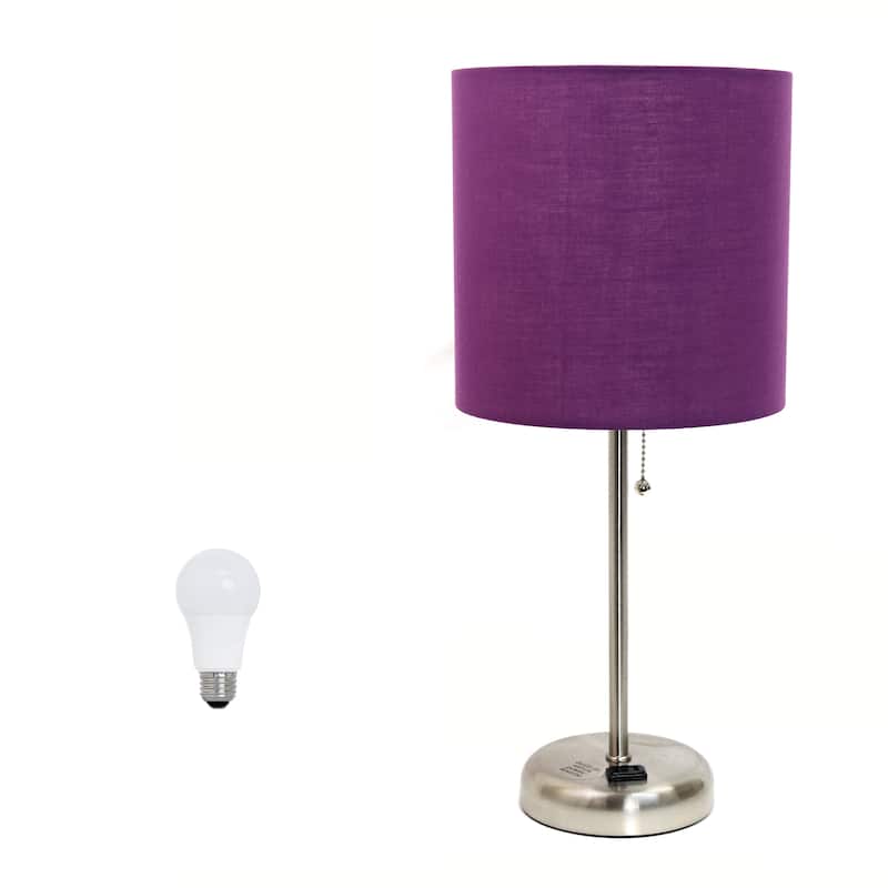 19.5" Modern Table Lamp with USB Charging Port and Fabric Shade for Home Office or Bedroom - With Bulb - Purple-Single