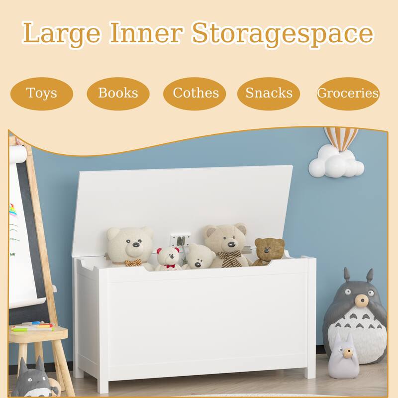 32 Inch Kids Wooden Toy Box Storage with Safety Hinged Lid