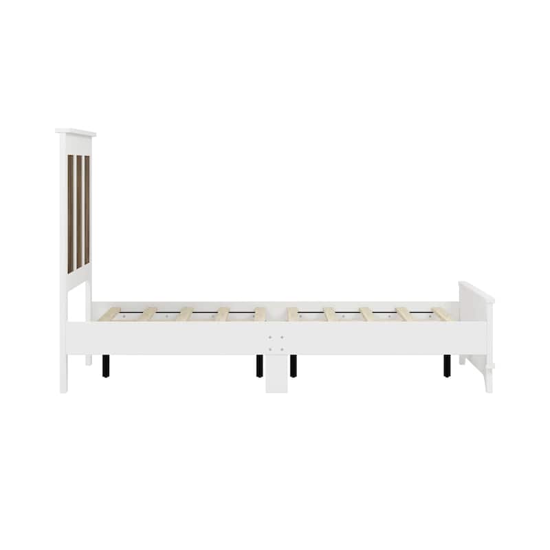 4-Piece Bedroom Set: Farmhouse Platform Bed, Nightstand, and Dresser with Metal Handles