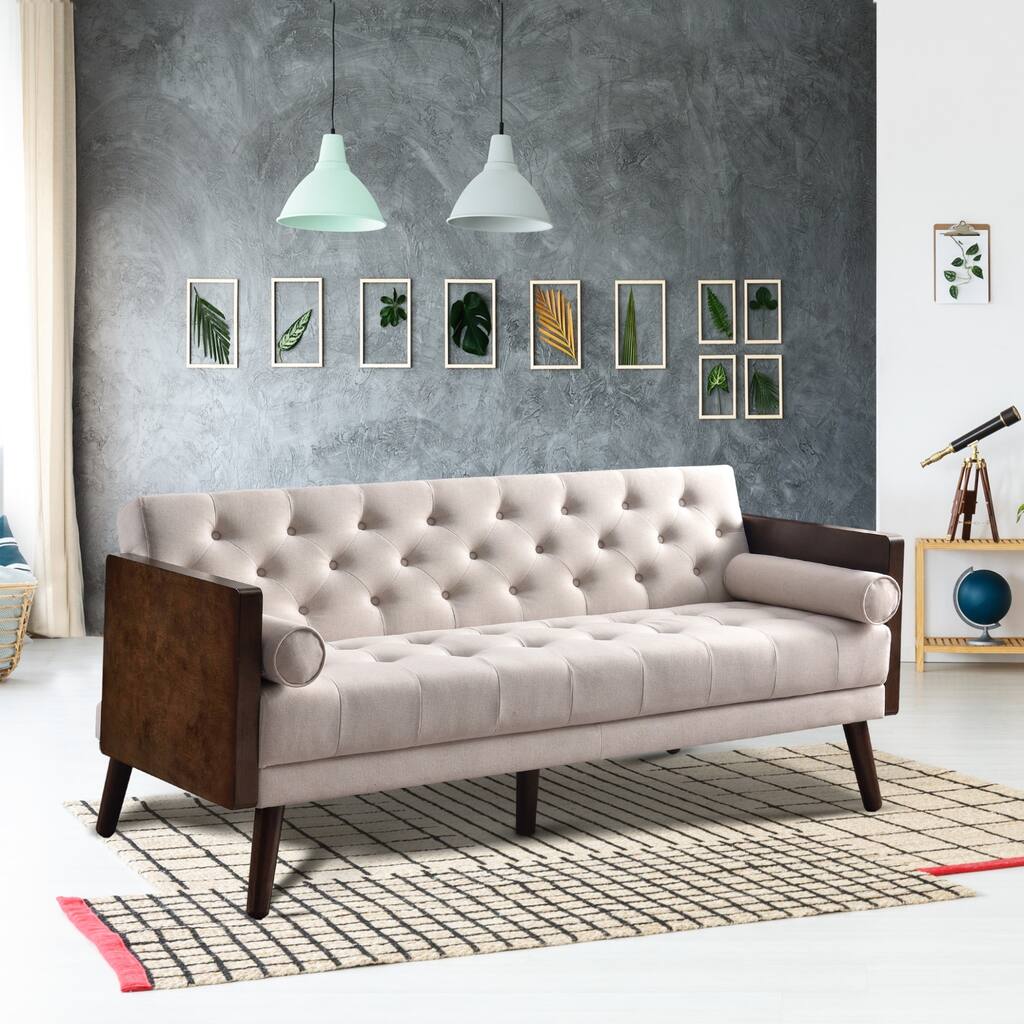 70 inch Futon Sofa Bed, Convertible 2 in 1 Love Seat Sleeper Sofa with 2 Throw Pillows