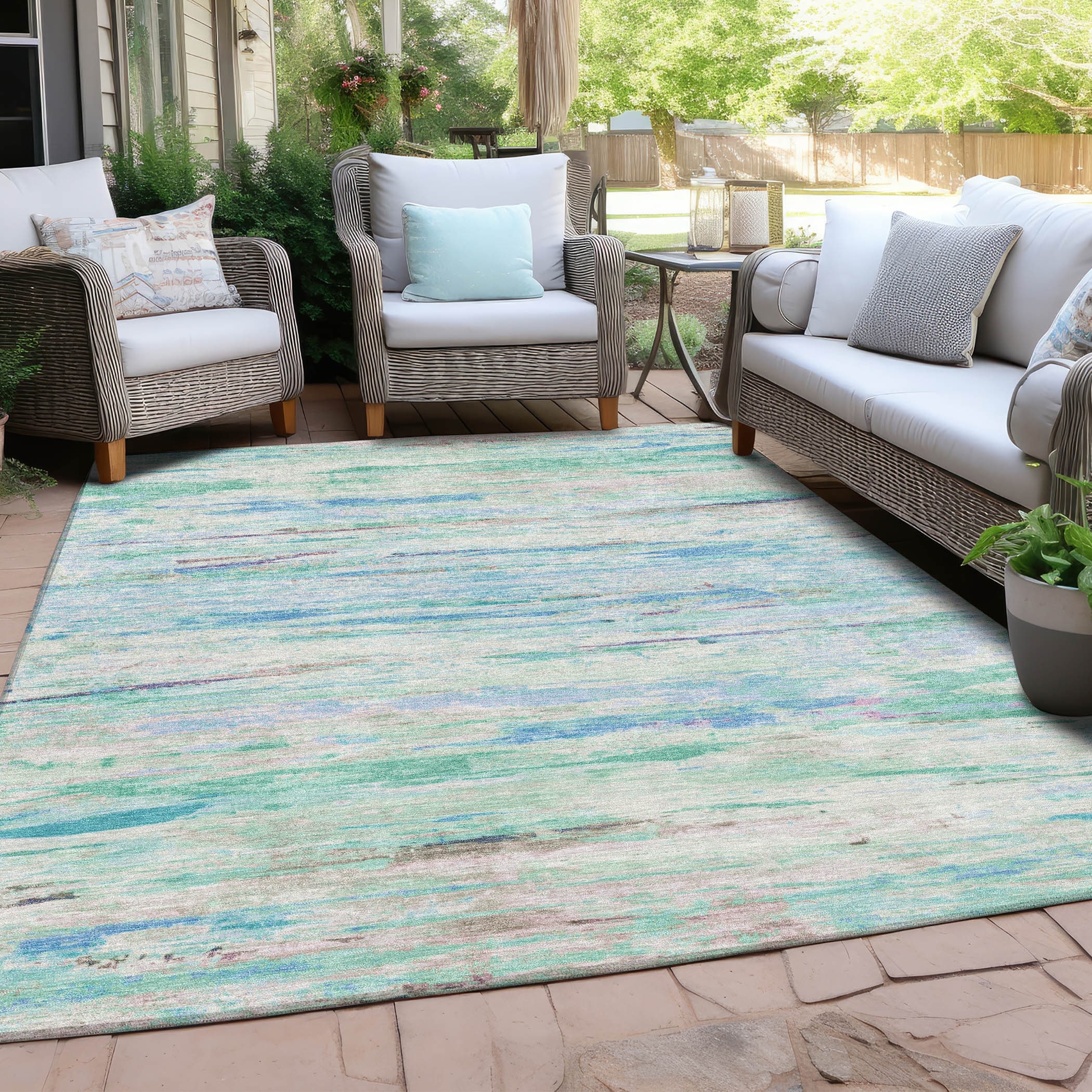 Machine Washable Indoor/Outdoor Modern Ripples Chantille Rug