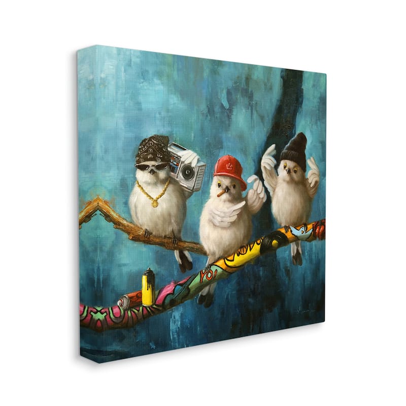 Stupell Hip Hop Bird Trio Urban Graffiti Tree Boombox Canvas Wall Art - Blue