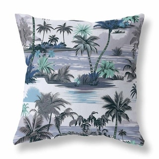 Grey And Blue Tropical Beach Indoor/Outdoor Throw Pillow Zipper
