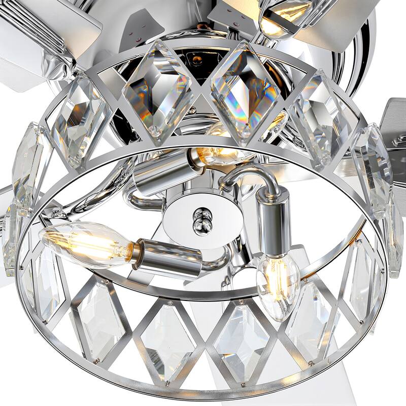 52" Flush Mount 5-Blade Modern Crystal Indoor Ceiling Fan with Light Kit and Remote