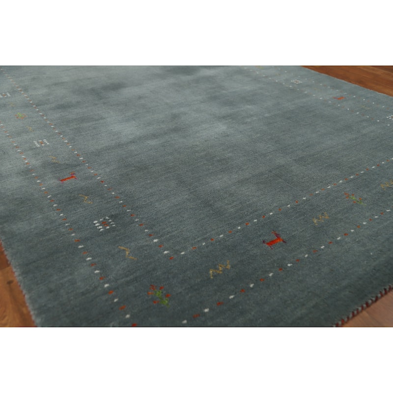 Hand Knotted Oriental 100% Wool Carpet Tribal Tribal Navy Blue & Blues Gabbeh Area Rug - 7' 8'' X 5' 0''