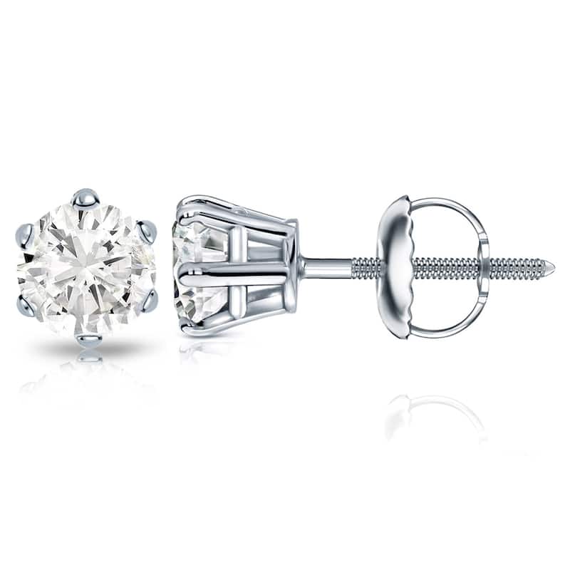 Auriya 2ctw Round Diamond Stud Earrings 14k Gold 6-Prong (J-K, I2-I3) - White