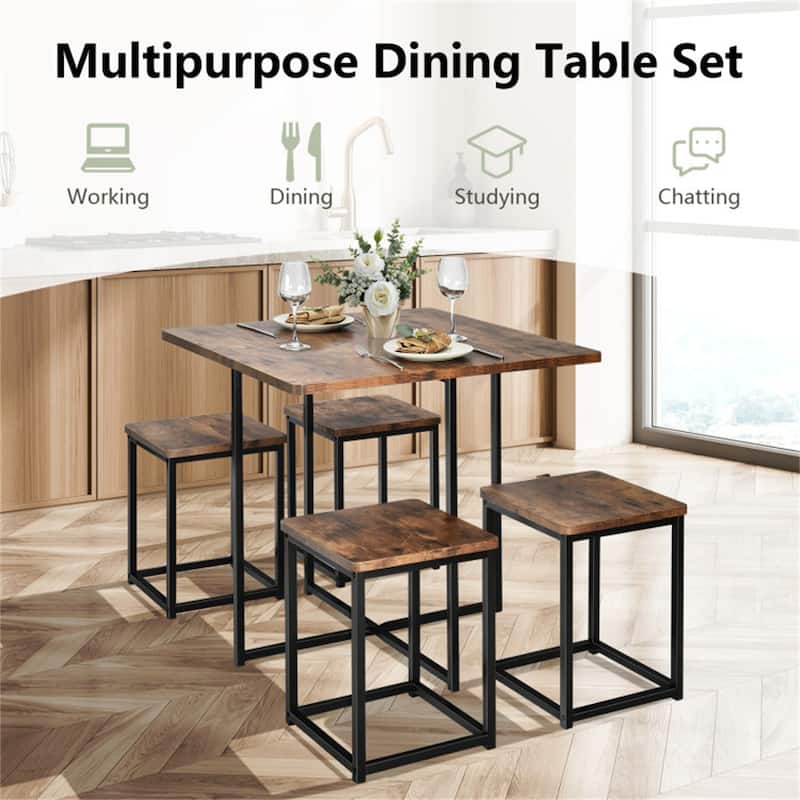 Metal Frame Dining Set with Compact Dining Table and 4 Stools 5 Pieces