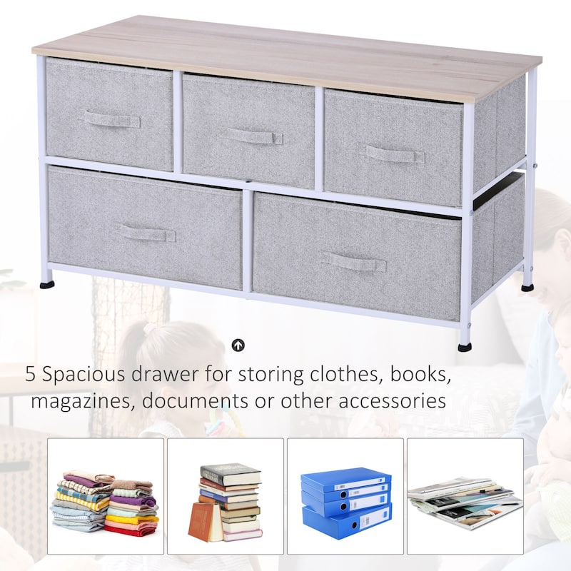 5-Drawer Horizontal Dresser with Fabric Bins