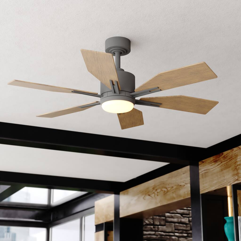 Mayfield 44 in. Charcoal Black Ceiling Fan, Reversible Oak-Black Walnut Blades, LED Light Kit and Remote, Frosted Glass Shade