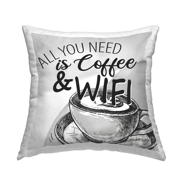 Stupell Industries Coffee WiFi Grey Phrase Square Decorative Printed Throw Pillow 18 x 18