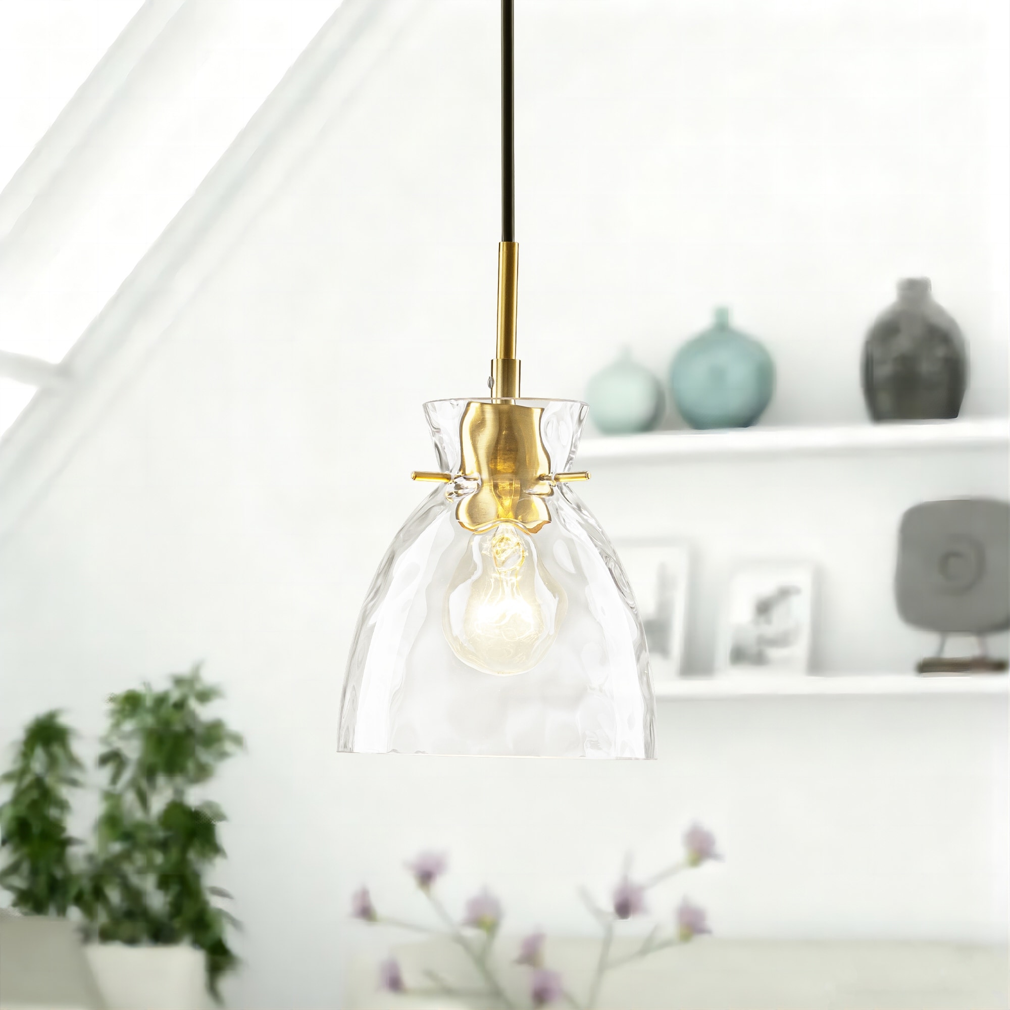 Rennnsan 1/3/5-Light Modern Black & Gold Textured Glass Pendant Light - Adjustable Hanging Ceiling Fixture for Dining Room
